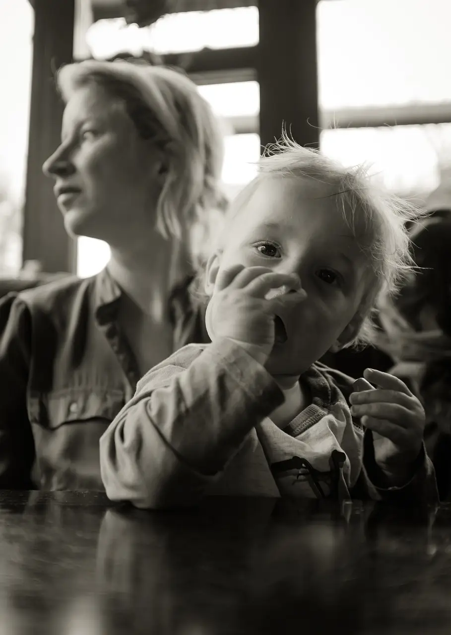 mother, kid, cafe